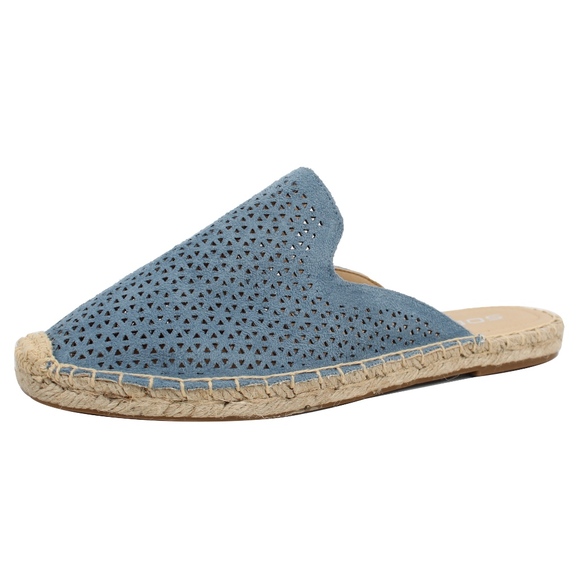 Shoes - Blue Perforated Crochet  Slip On Flat Sandal